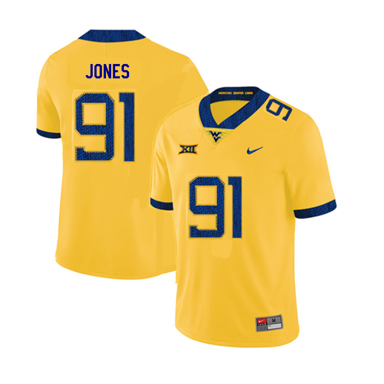 NCAA Men's Reuben Jones West Virginia Mountaineers Yellow #91 Nike Stitched Football College 2019 Authentic Jersey KI23K24OC